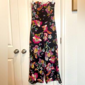 Strapless Floral Print Midi Length Jumpsuit